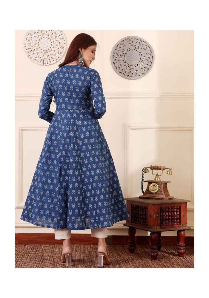 Malishka Export Blue Rayon Printed Anarkali Kurta Pant With Dupatta for Women - Image 2